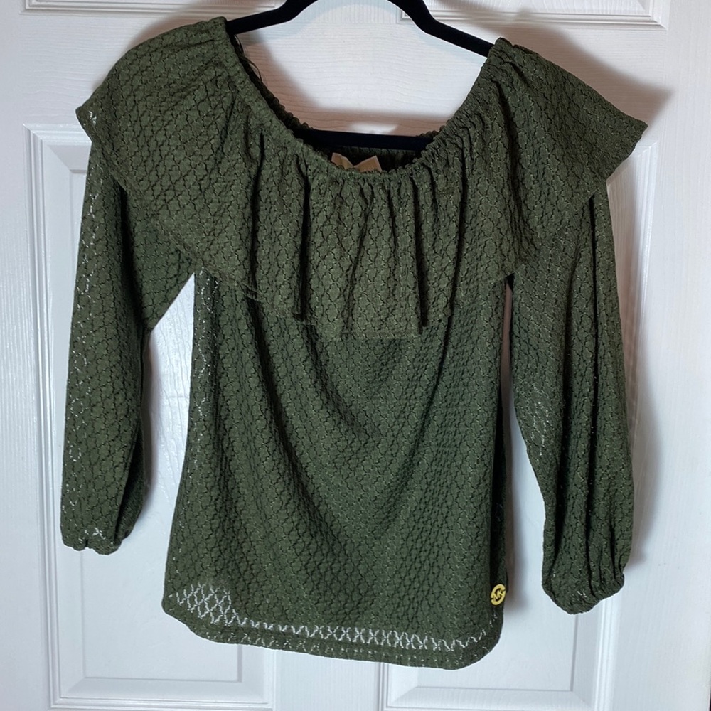 Michael Kors Ruffle off shoulder Blouse Top Olive Size Small